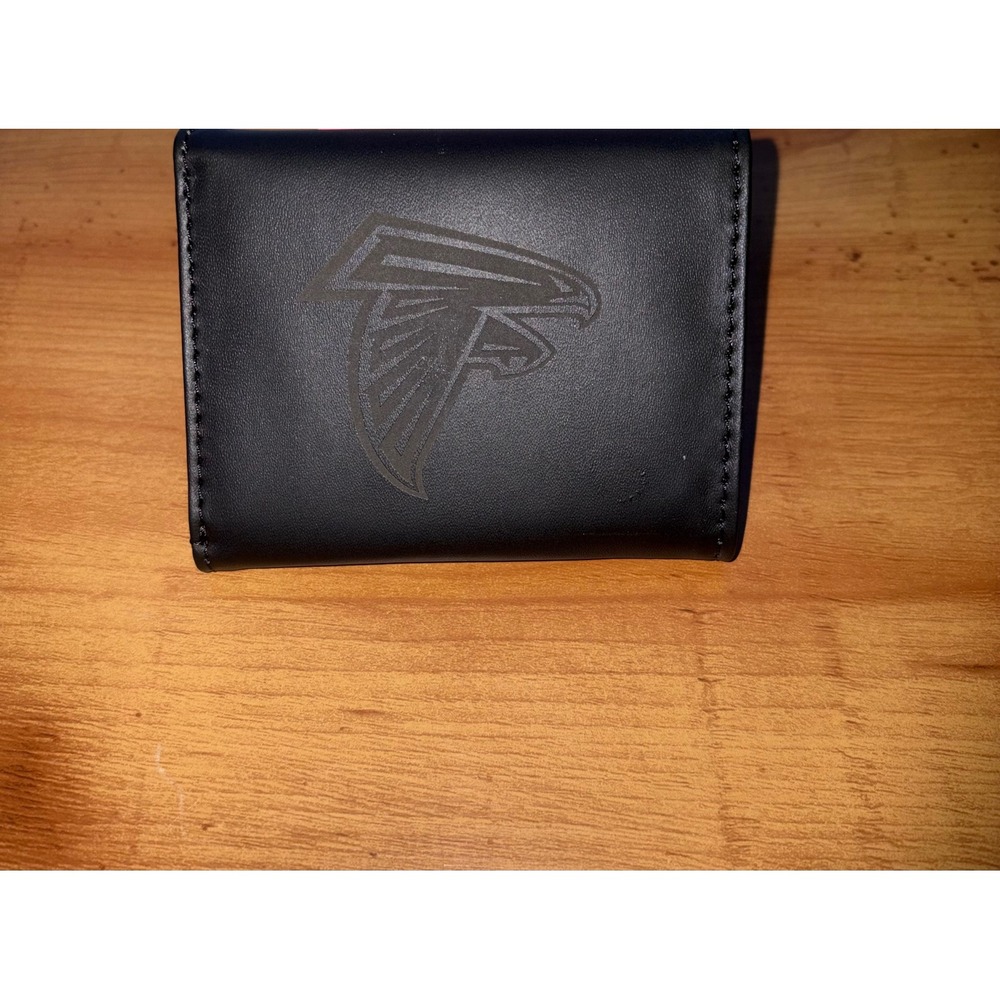 NFL Atlanta Falcons Mens Trifold Wallet Black Faux Leather Debossed Logo New